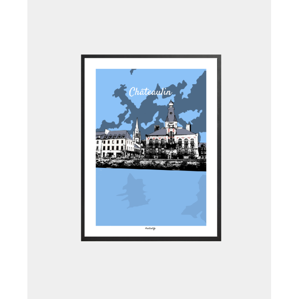 Affiche Vue de l'Aulne et sa mairie (Châteaulin, Finistère)