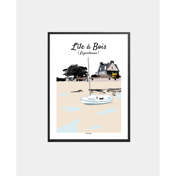 Affiche "Plage Ile à Bois" Lézardrieux
