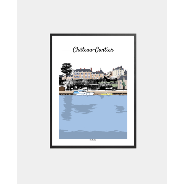 Affiche La Mayenne et l'Hôtel-Dieu (Château-Gontier, Mayenne)