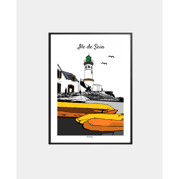 Affiche Phare Men Brial (Ile de Sein, Mer d'Iroise)