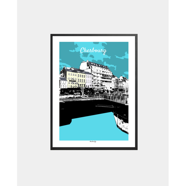 Affiche La passerelle et le port (Cherbourg, Normandie)